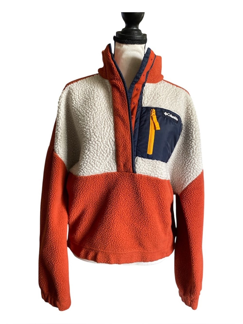 Columbia Mountain Side Sherpa Fleece Pullover Jacket Orange Cream Size M